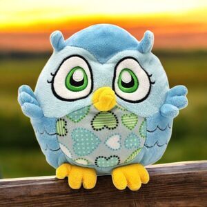 Whimsical Soft Soothing Kellytoy Blue Owl Plush Stuffed Toy Embroidered Tuggable